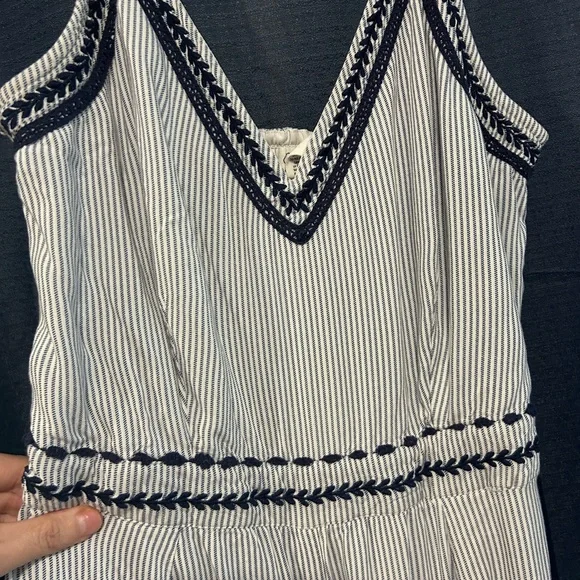 Striped Jumpsuit with Navy Embroidery - Size Large - Picture 2 of 6